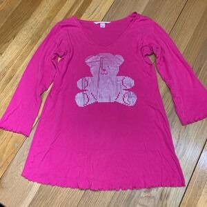 Victoria's Secret Pink Teddy Bear Long Sleeve V Neck Sleep Shirt Nightgown M Y2K